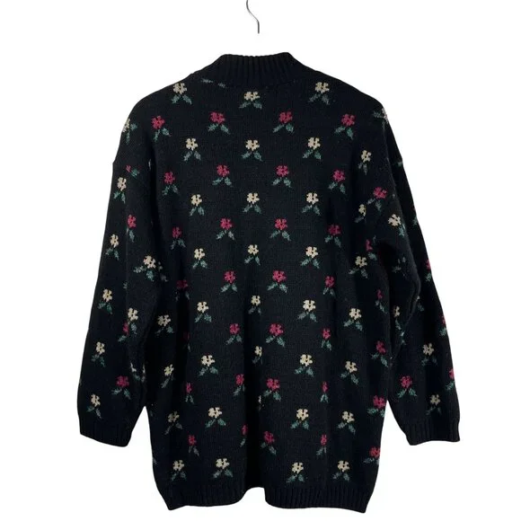 VTG Bungle Boy Women's Patchwork Heart Floral Sweater Black Red Size L - Picture 2 of 6